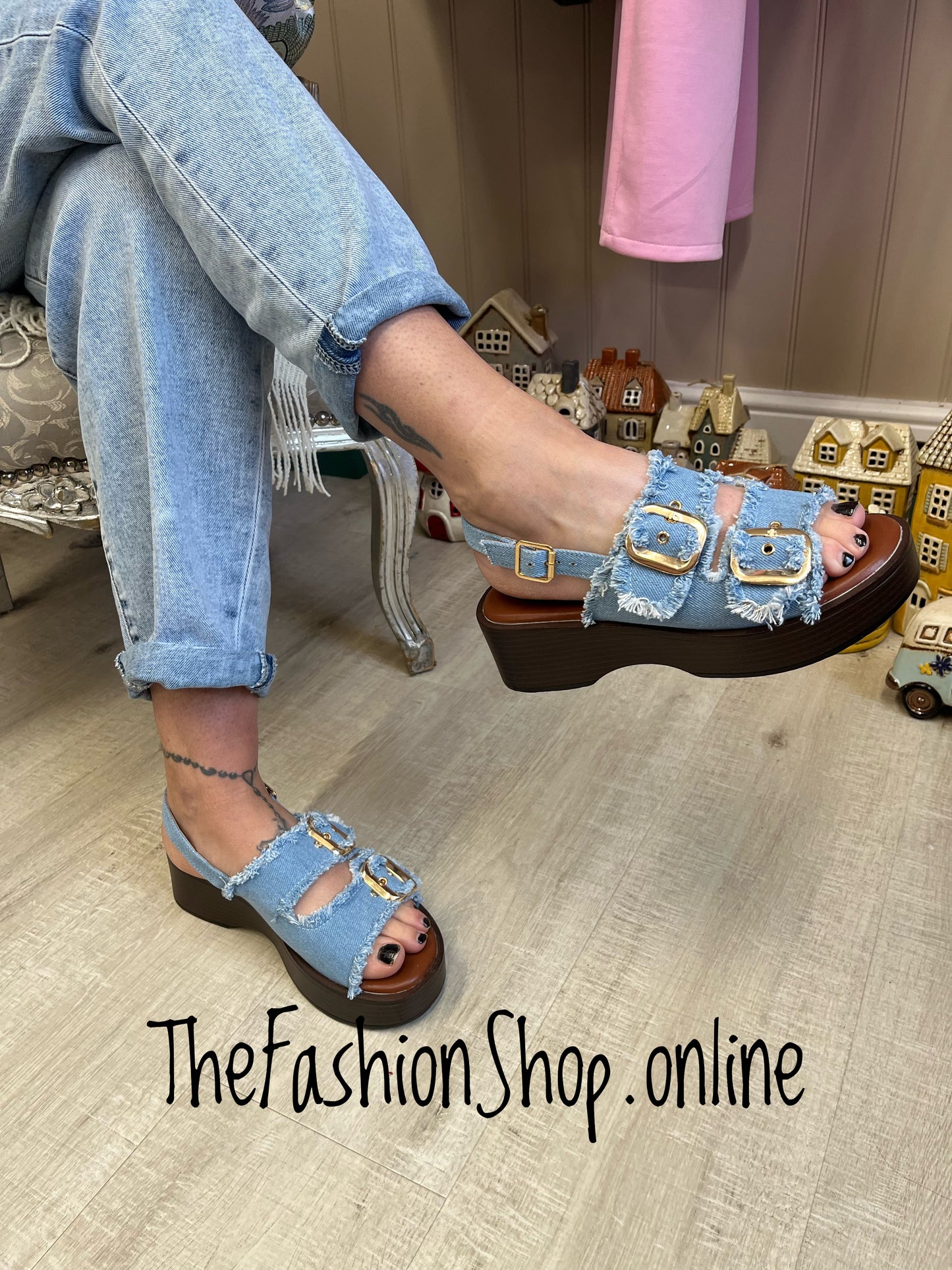 Charlie denim chunky buckle sandals sizes 3-8 (36-41)