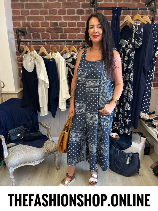 Gracie navy paisley print dungarees 10-16