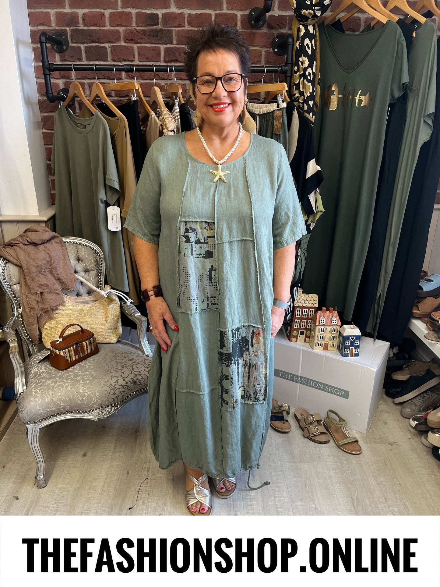 Nadia khaki linen mix dress 14-20