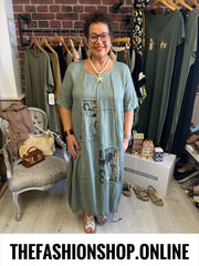 Nadia khaki linen mix dress 14-20