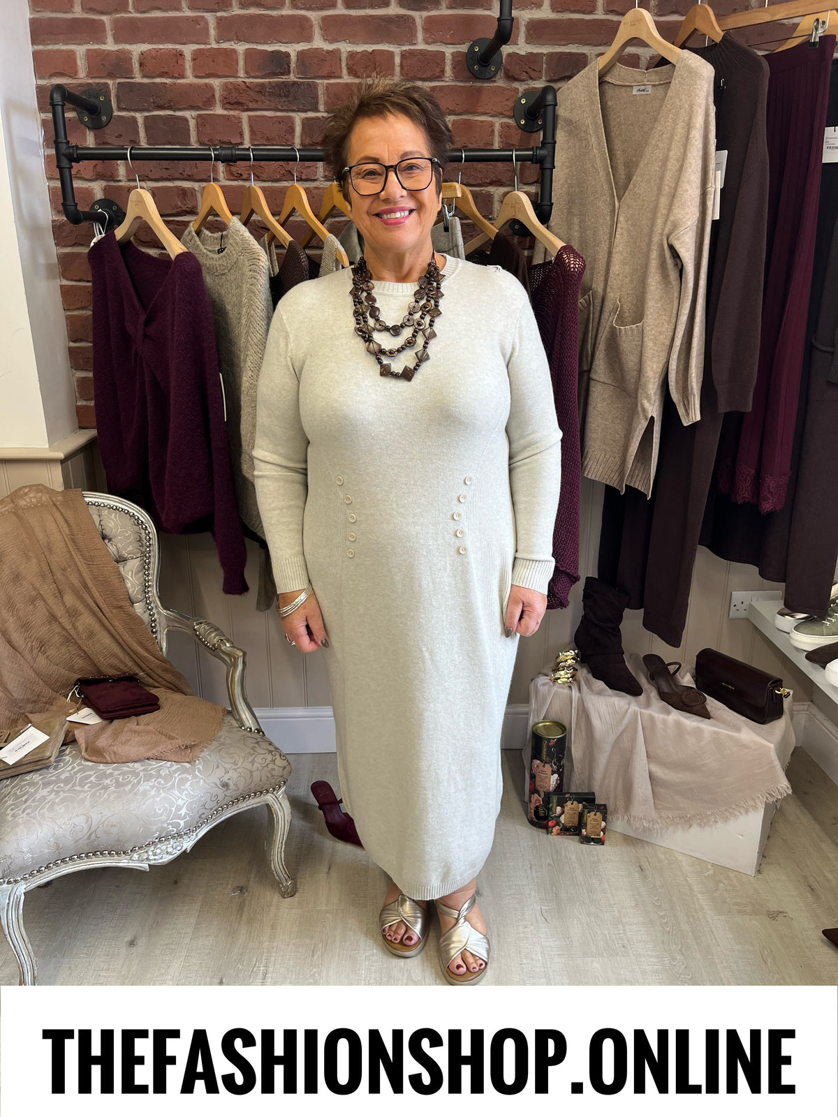 Olivia beige cashmere mix jumper dress sizes 12-14 and 16-18