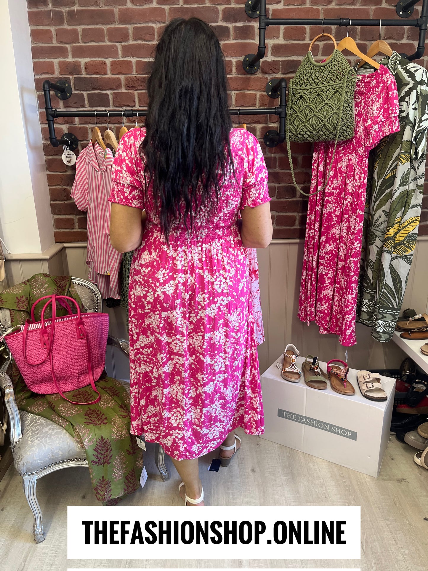 Lexi hot pink printed summer dress sizes 10-18