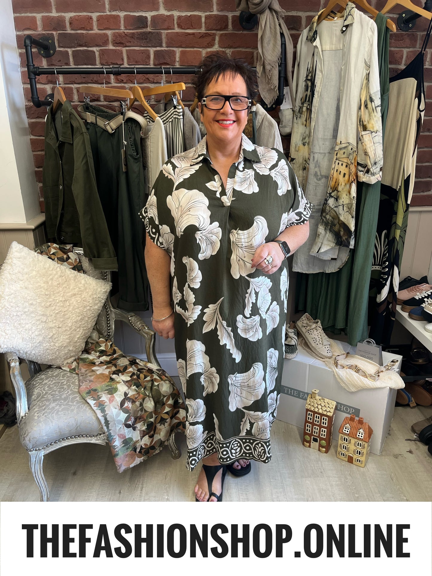 Hannah green floral linen mix dress 14-22