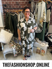 Hannah green floral linen mix dress 14-22