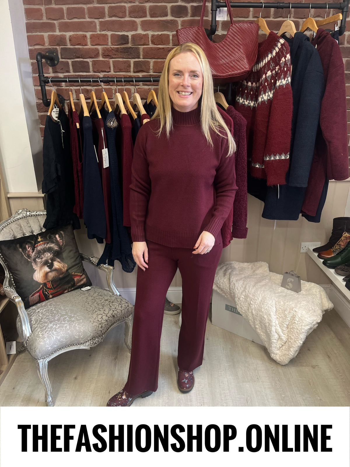 Larna wine cashmere mix co-ord 8-16