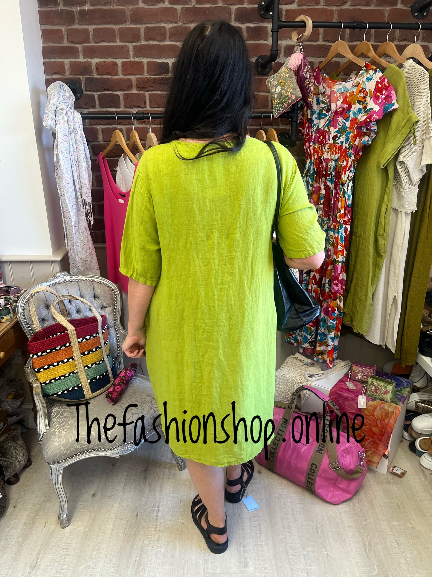 Erin olive linen dress 12-16