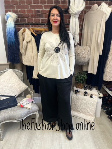 Freya beige embroidered flower jumper 10-16