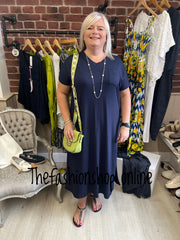 Navy V neck Dress Up Dress Down Dress with side split 16-26