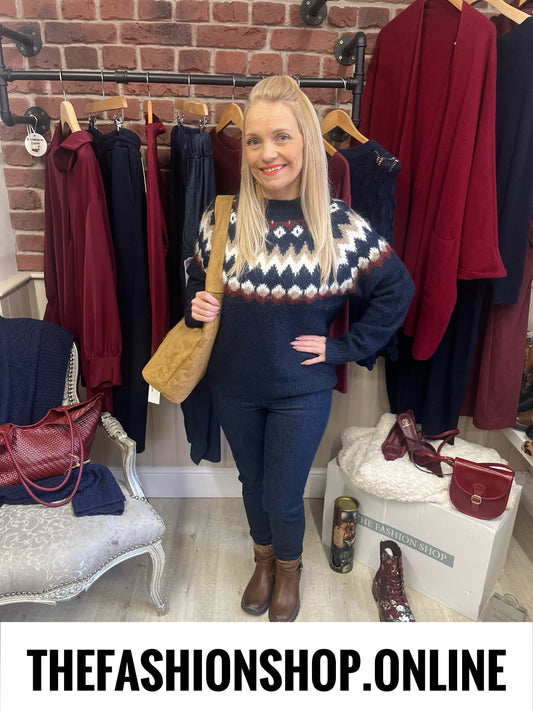 Nala navy Fair Isle wool mix jumper 10-18