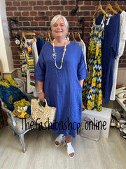 Keira blue cocoon dress with straight hem 16-22