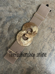 Mocha large buckle elasticated statement belt