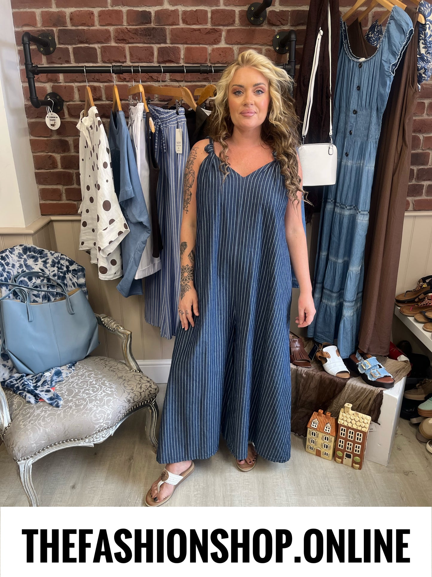 Myla denim pinstripe dungarees 12-16