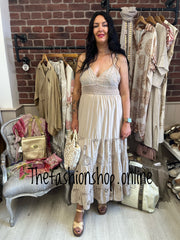 Fly Out beige embroidered maxi dress 12-16