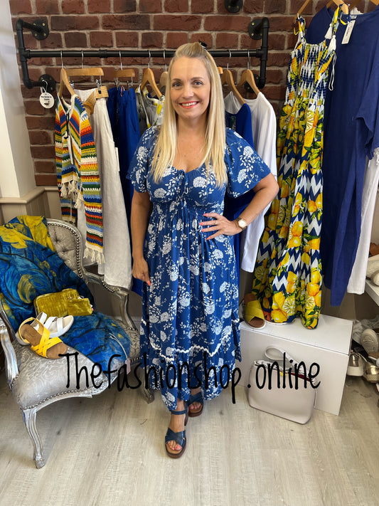 Holly royal blue and white midi dress sizes 12-18
