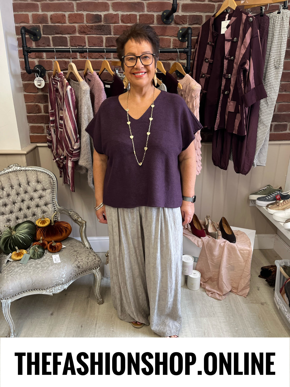 Elsa damson V neck knitted top 10-20