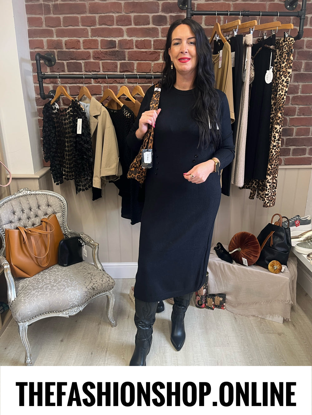 Olivia black cashmere mix jumper dress sizes 12-14 and 16-18
