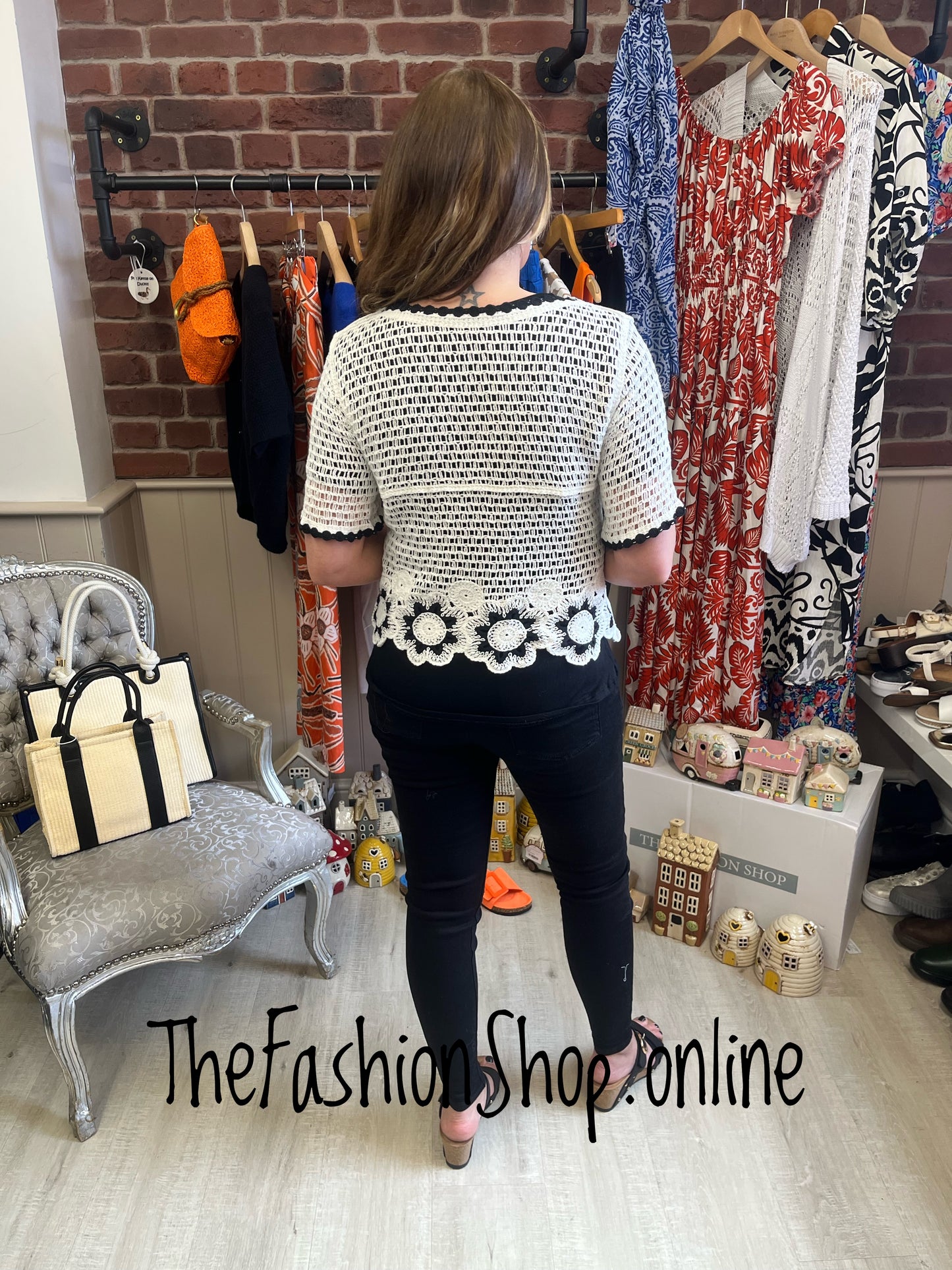 Helena white with black crochet button top 8-12
