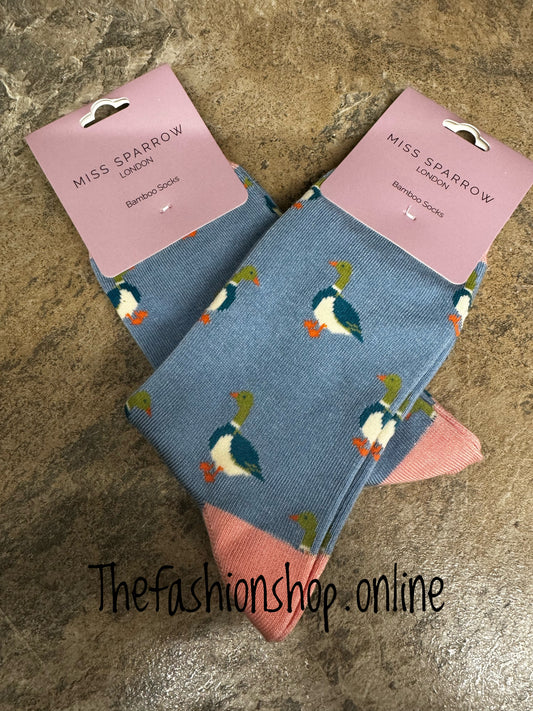 Miss Sparrow Blue Mallards Bamboo socks 3-7