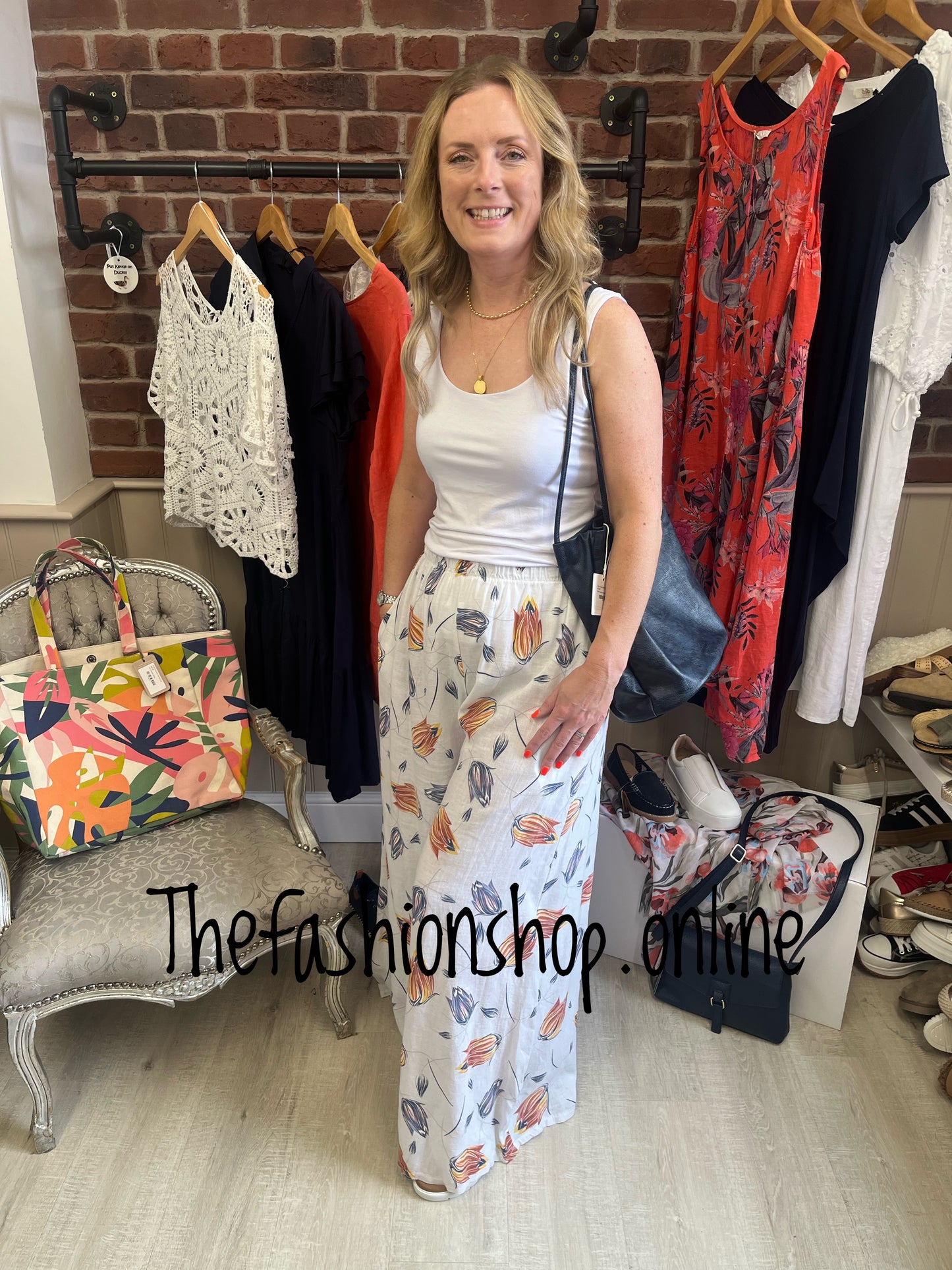 Polly white linen mix wide leg trousers 10-16