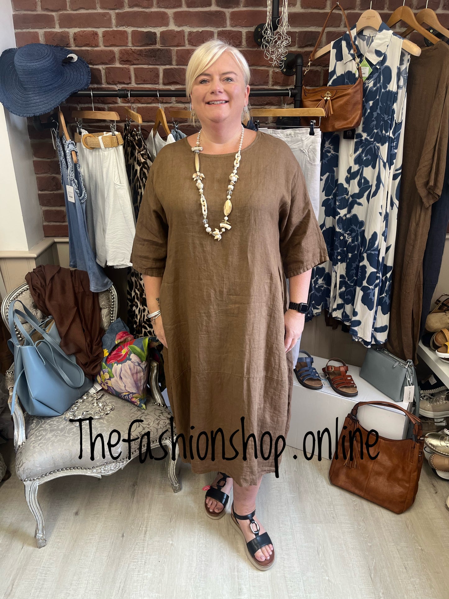 Keira brown cocoon dress with straight hem 16-22