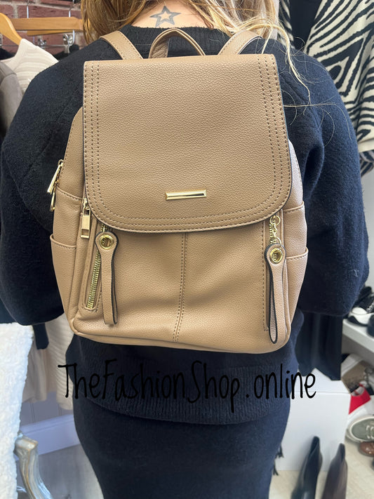 Sammy Mink Taupe faux leather backpack