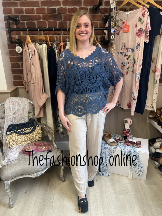 Mabel denim blue crochet top with vest 10-16