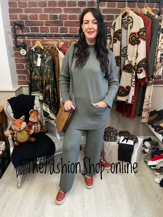 Emily khaki cashmere mix co-ord 12-16