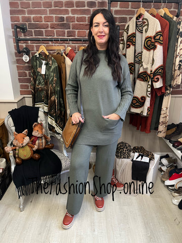 Emily khaki cashmere mix co-ord 12-16