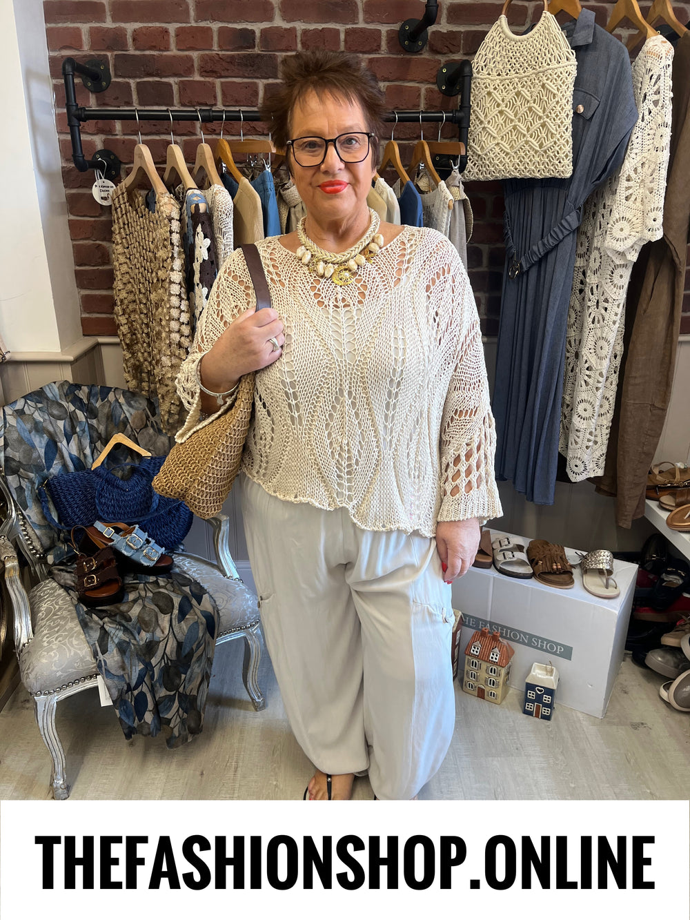 Tanya beige crochet layering top 12-18