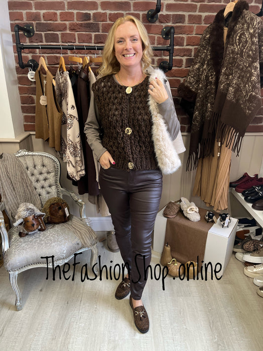 Nina brown wool mix chunky knit waistcoat 8-14