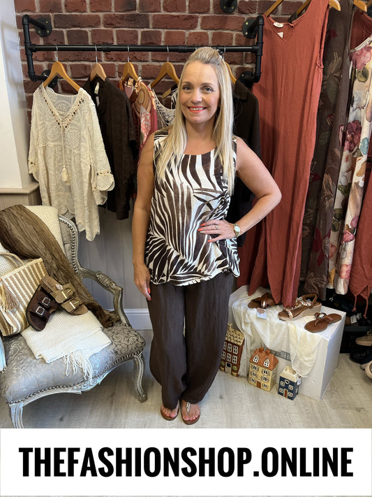 Mia brown and cream sleeveless top 8-14