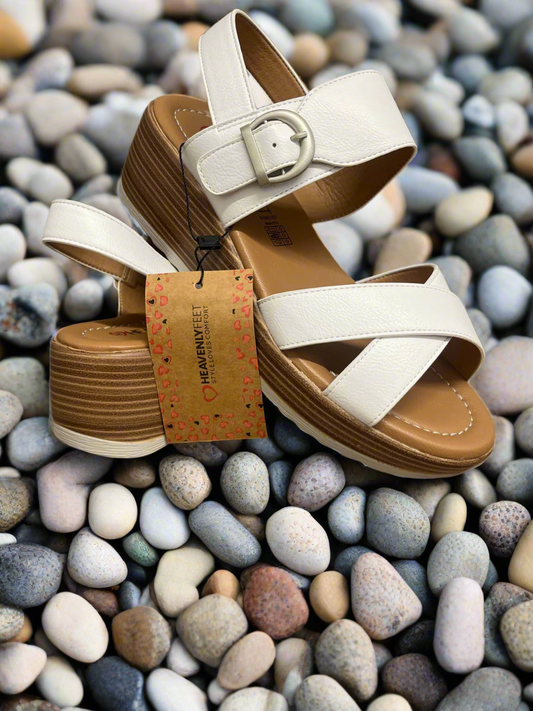 Heavenly Feet white Destiny wedge sandal sizes 4-7 (37-41)