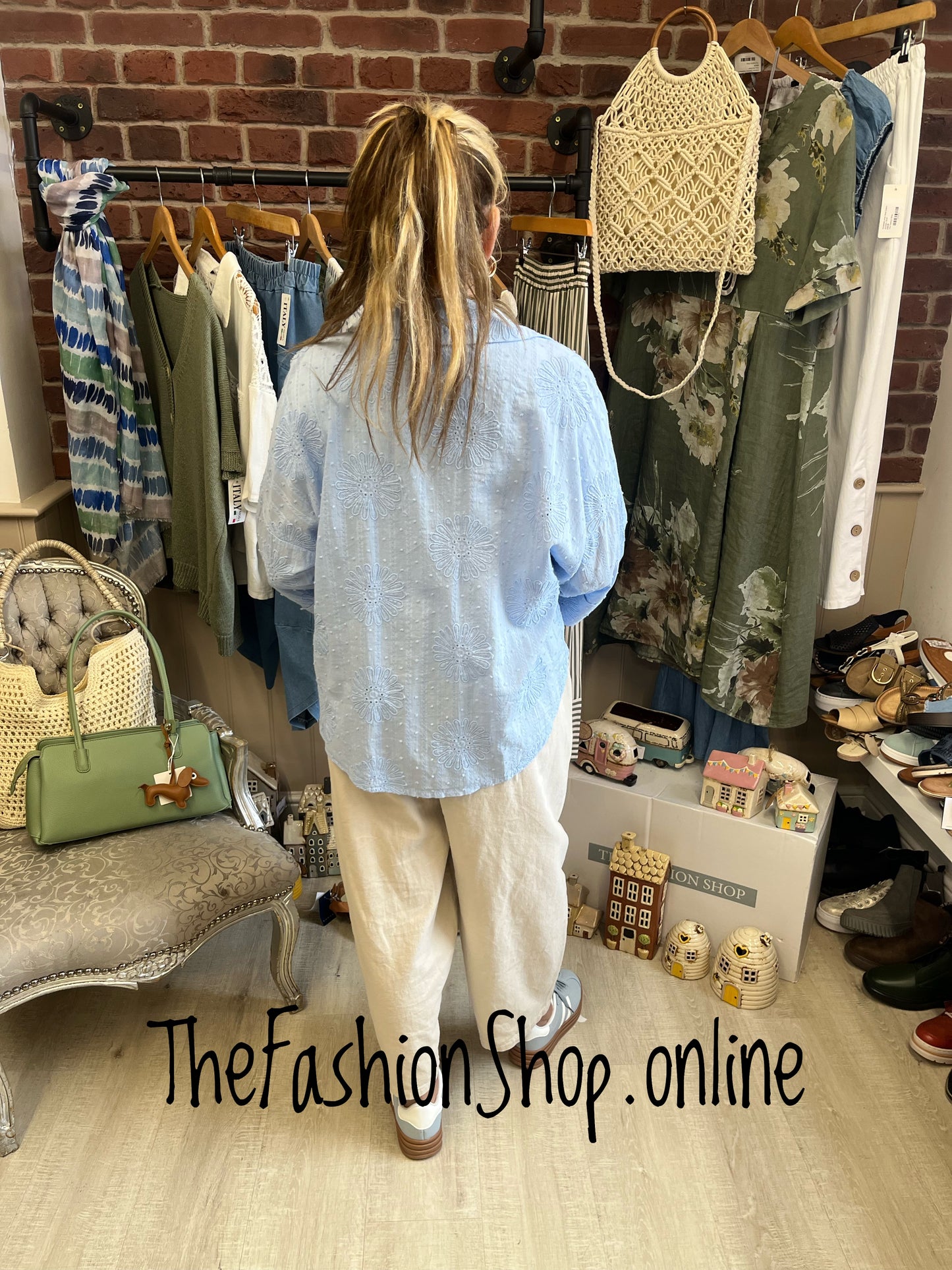 Sally blue cotton embroidered shirt 12-18