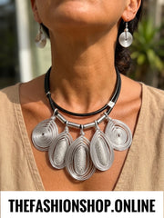 The Empress Statement Necklace and Earrings in Black and Silver