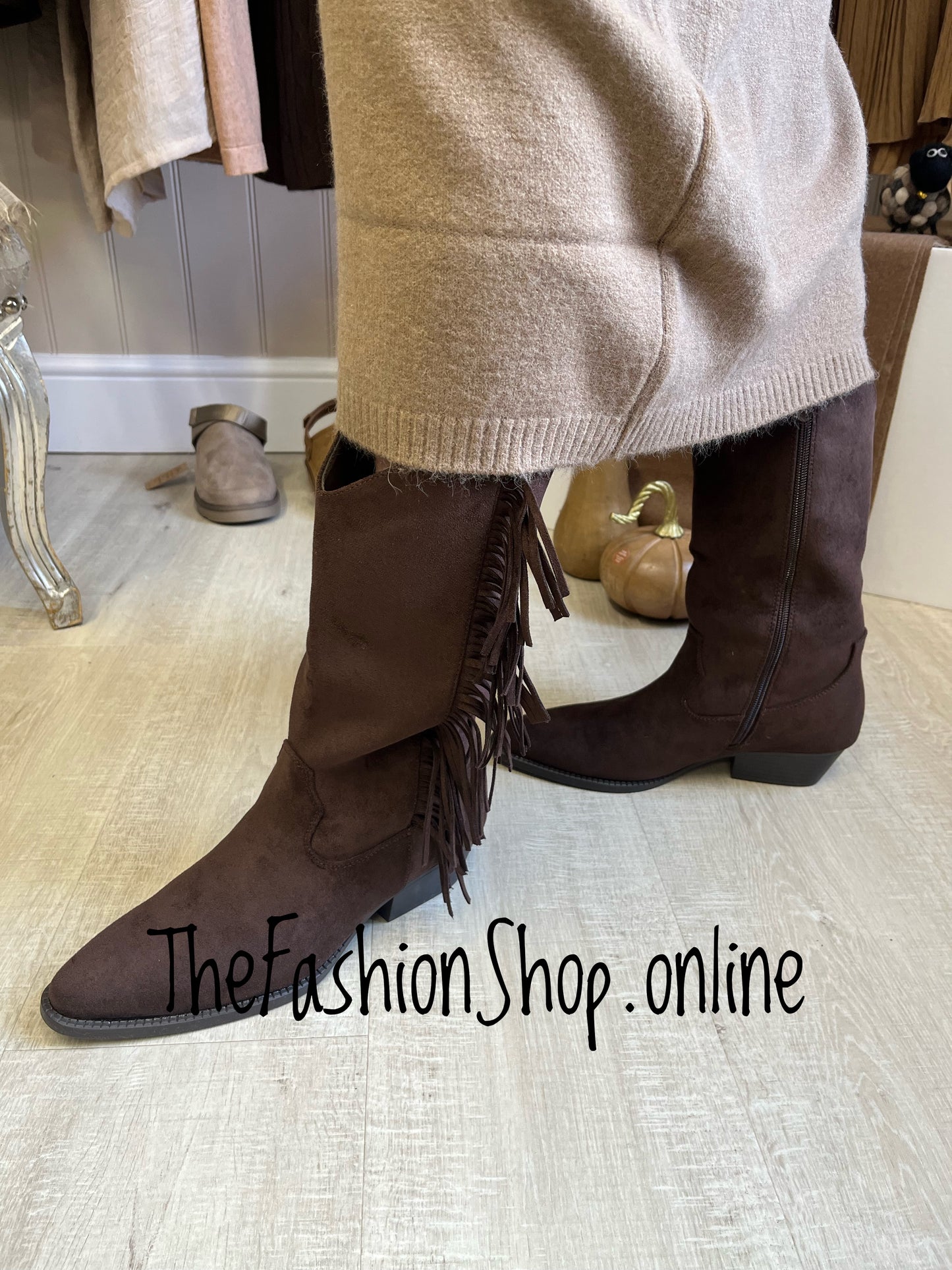 Tiffany brown faux suede cowboy boot sizes 3-8 (36-41)