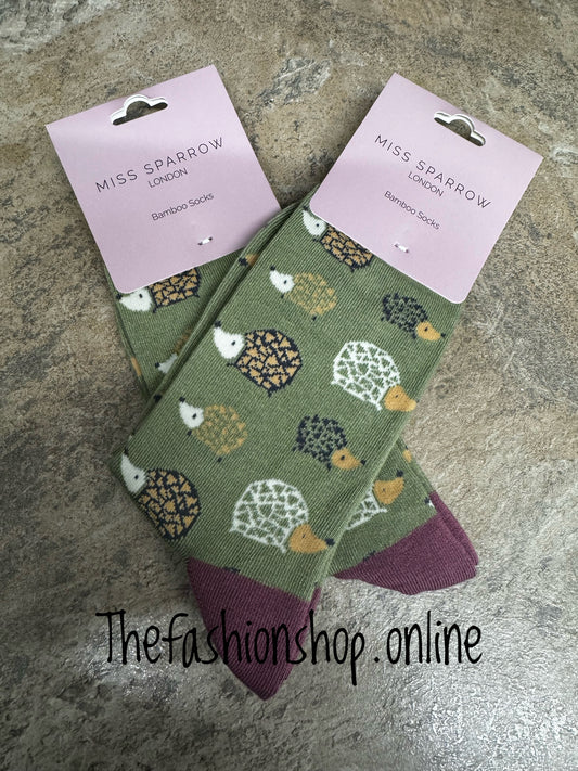 Miss Sparrow Olive Hedgehog Bamboo socks 3-7