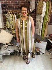 Sofia olive and brown striped A-line dress 12-18