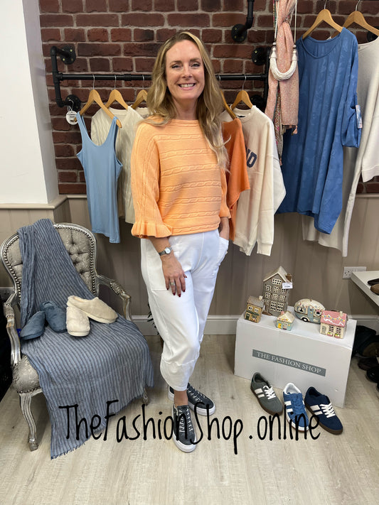 Eleanor peach frill sleeve jumper 10-16