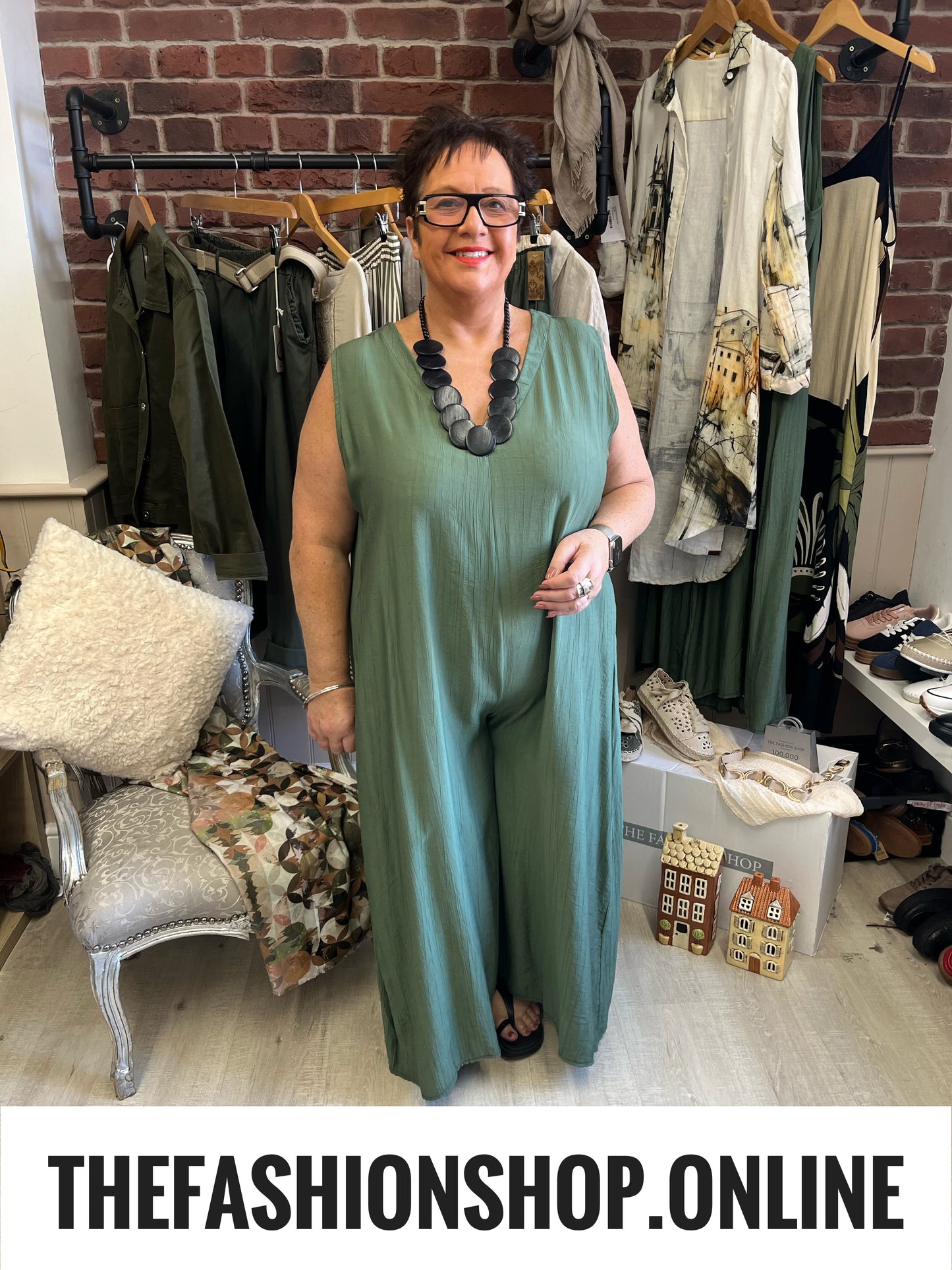 Katelyn khaki open back jumpsuit 12-18