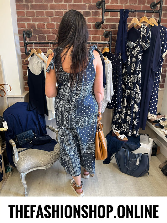 Gracie navy paisley print dungarees 10-16