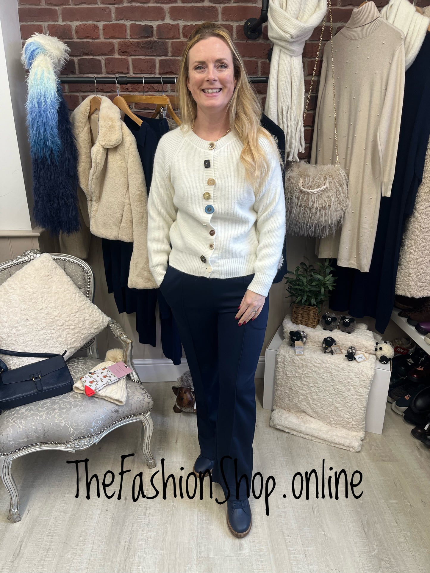 Wonky button cardigan in cream 8-14