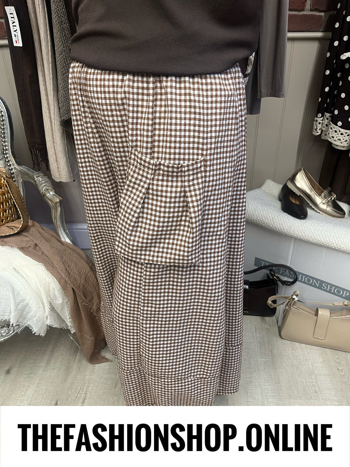 Imogen brown gingham wide leg trousers 10-18