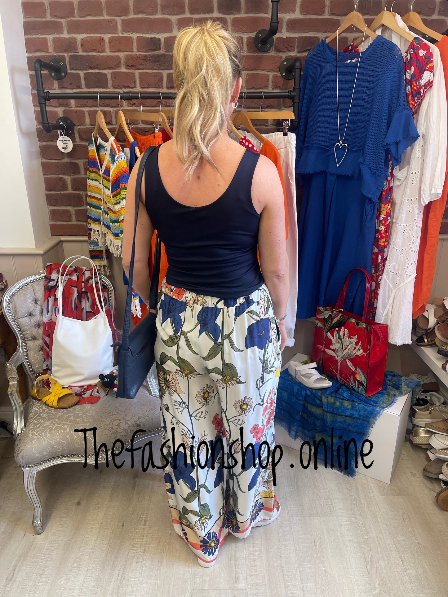 Keely retro floral silk feel trousers 10-16