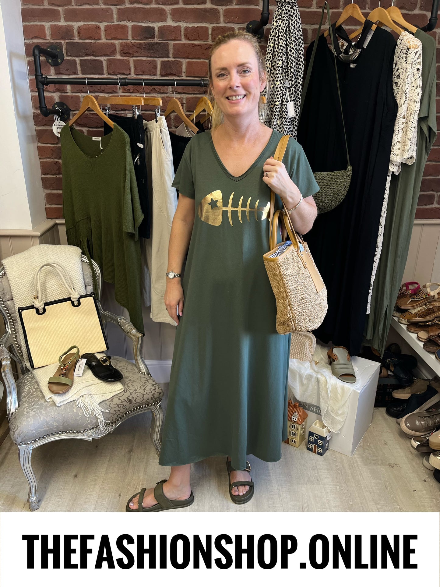 Eden Khaki Gold Fishbone dress 10-18