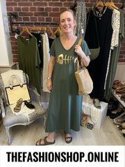 Eden Khaki Gold Fishbone dress 10-18