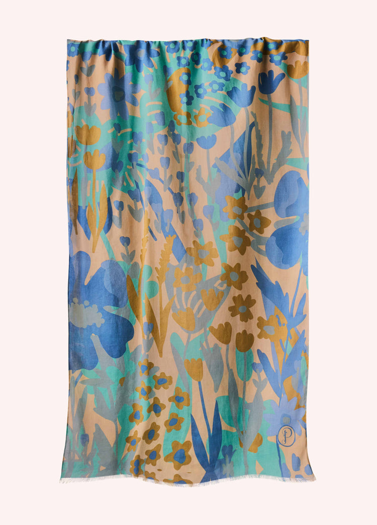 Powder Springtime Floral Scarf Denim
