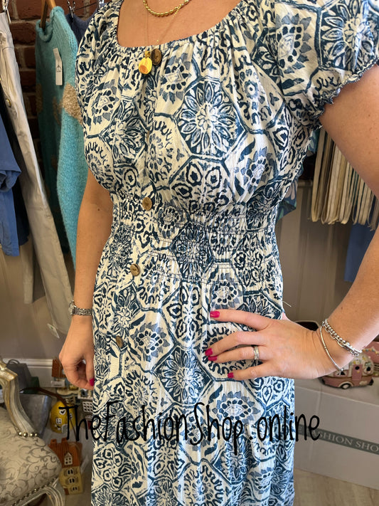 Lillie blue and cream print gypsy maxi dress 8-18