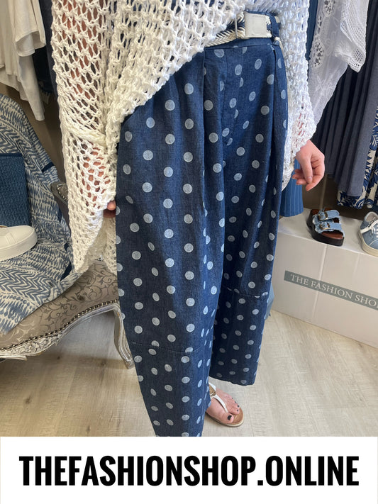 Jayda navy spot barrel leg trousers 8-14