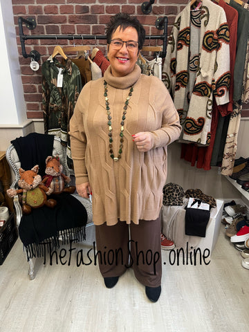 Amelia Camel cable knit polo jumper 12-22