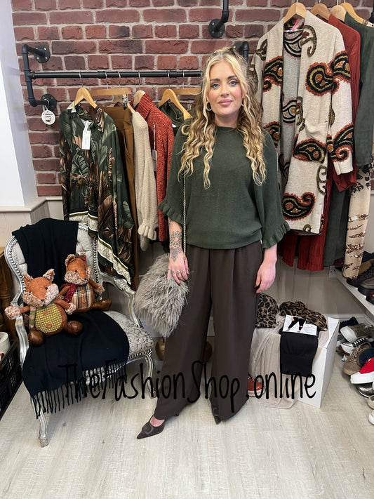 Norah khaki jumper with frill sleeve 8-16